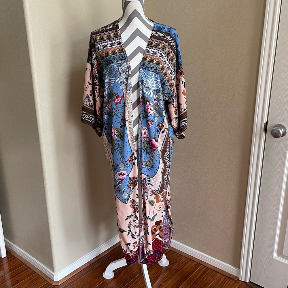Bohemian Multicolor Kimono Cardigan - Swim Suit Cover Up - One Size